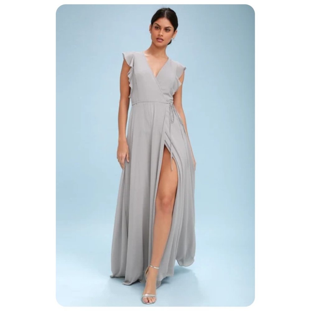NWT Lulu’s Crescendo Light Grey Wrap Maxi Dress sz S